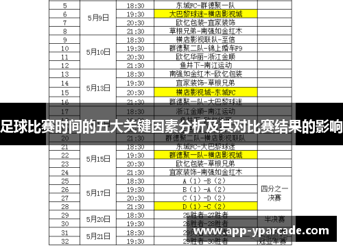 足球比赛时间的五大关键因素分析及其对比赛结果的影响