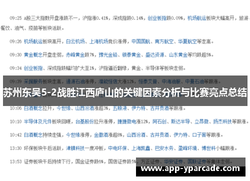苏州东吴5-2战胜江西庐山的关键因素分析与比赛亮点总结